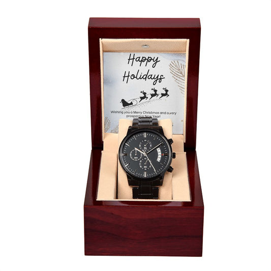 Engraved Black Chronograph Watch, Black & Brass Watch | Mens Gear Watch | Personalized Military Watch | Groomsmen Gift | Birthday Gift