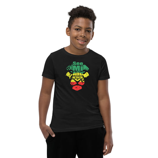Jamaica Shirt Youth - "See Mi and No See Mi" Jamaican Saying / Slang / Phrase Lion Rasta Colors, Red, Green, Yellow - Unisex Tee
