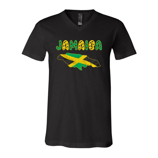Jamaica Flag Map V-Neck Tshirt