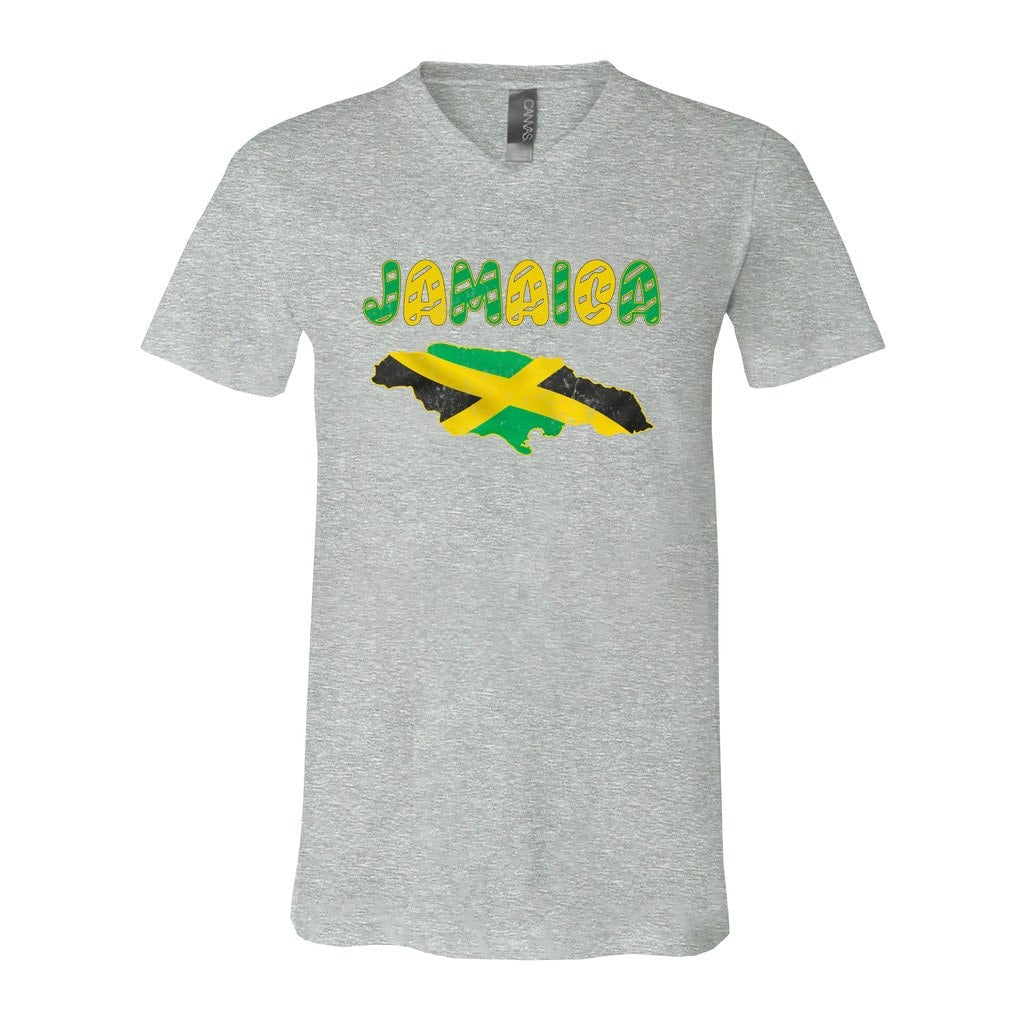 Jamaica Flag Map V-Neck Tshirt