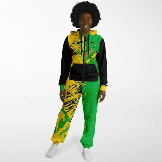 Youth / Adult Onesie Jamaica Sweatsuit Reggae Athletic All In One Black Green Gold Black Romper Jumper Top Size to 4XL Midweight Cotton
