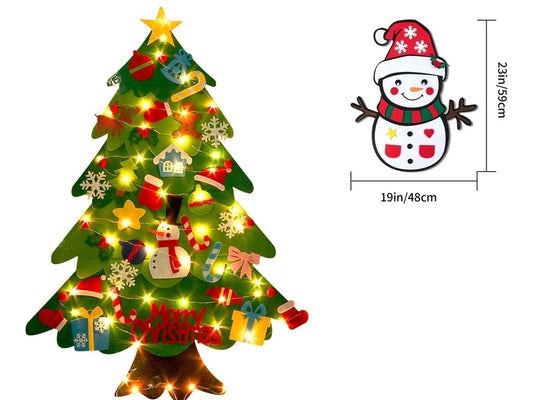 NEW 34pcs DIY Felt Christmas Tree Snowman Wall Hanging LED Light Craft Kit for Xmas Gifts for Kids Home Party Decoration Ornaments Toddlers