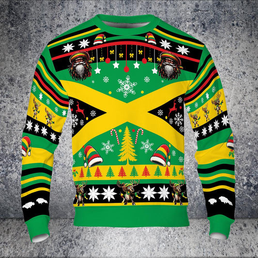 Youth & Adult Jamaican Rasta Ugly Christmas Sweater Handmade Jamaican Holiday Jamaican Top Reggae Festive Matching Family Xmas Sweatshirts
