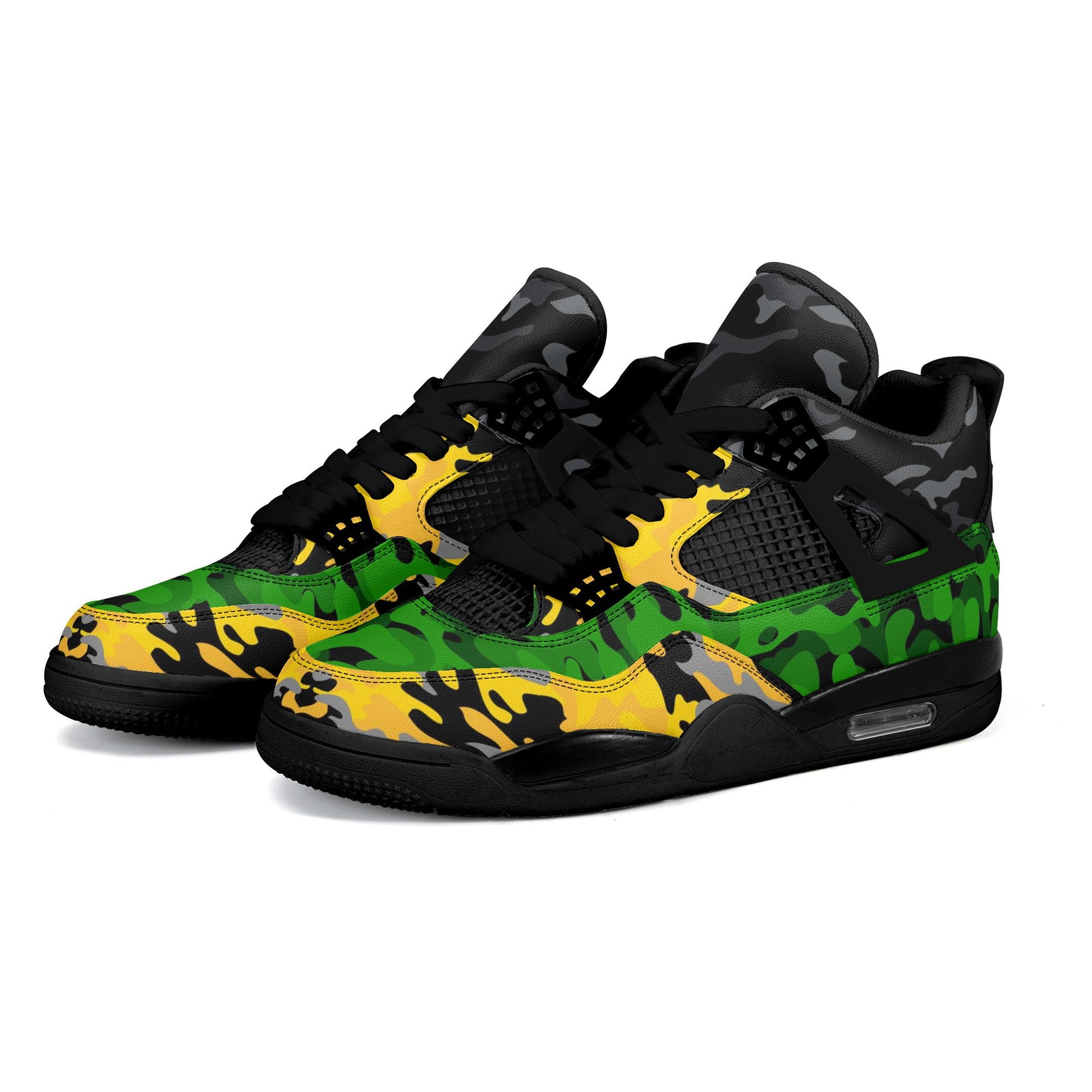 Jamaican Colors Shoes, Rasta Mens Shoes, Womens Rasta Shoes all on a white background as a product image.